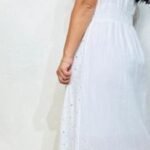 Vestido Longo em Algodão e Lese com Mangas Curtas Ciganinhas