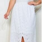 Vestido Longo em Algodão e Lese com Mangas Curtas Ciganinhas