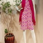 Vestido Longuete Chemisie com Spandex Estampa Ikat Pink e Amarelo