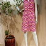 Vestido Longuete Chemisie com Spandex Estampa Ikat Pink e Amarelo