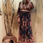 Vestido Longo em Viscose com Mangas Longas Floral Verde