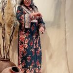 Vestido Longo em Viscose com Mangas Longas Floral Verde