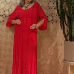 Saia Longa em Viscose e Nesgas Renda Godê e Lastex Vermelha