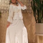 Saia Longa em Viscose e Nesgas Renda Godê e Lastex Branca