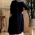 Kimono Longo em Linho Ita com Mangas Longas Preto C