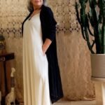 Kimono Longo em Linho Ita com Mangas Longas Preto C