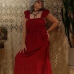 Vestido Longo em Viscose Corpo Lastex Alça Babado Vinho