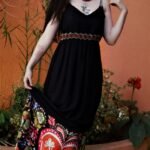 Vestido Longo em Viscose com Alça e Barrado Desigual G