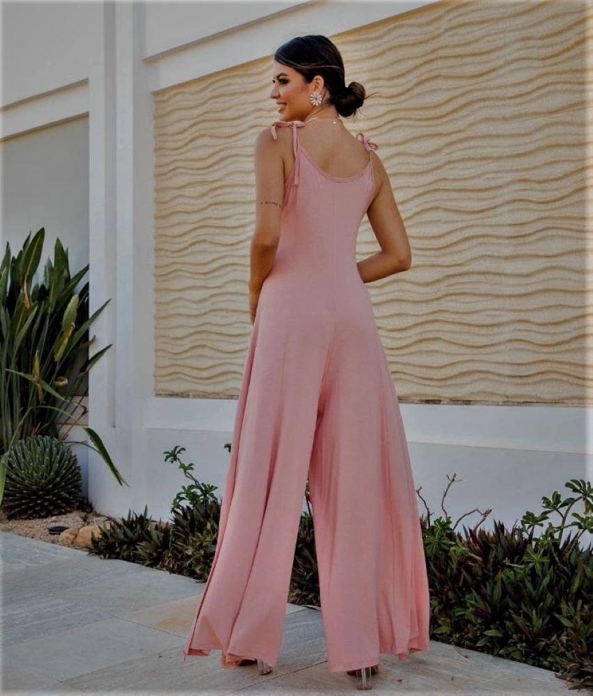 Macacão Pantalona em Viscolycra com Alça Rosa