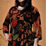 Bata em Viscose com Mangas 7/8 Patchwork Preta M