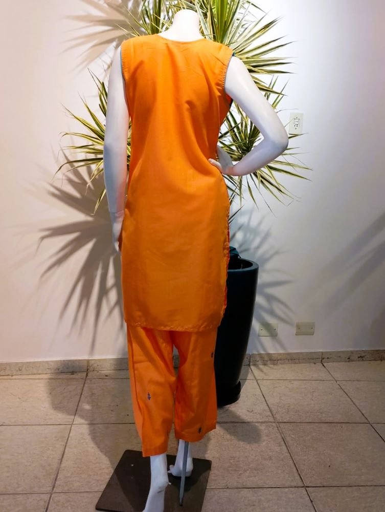 Punjab em Algodão Bordado Azul e Pink M