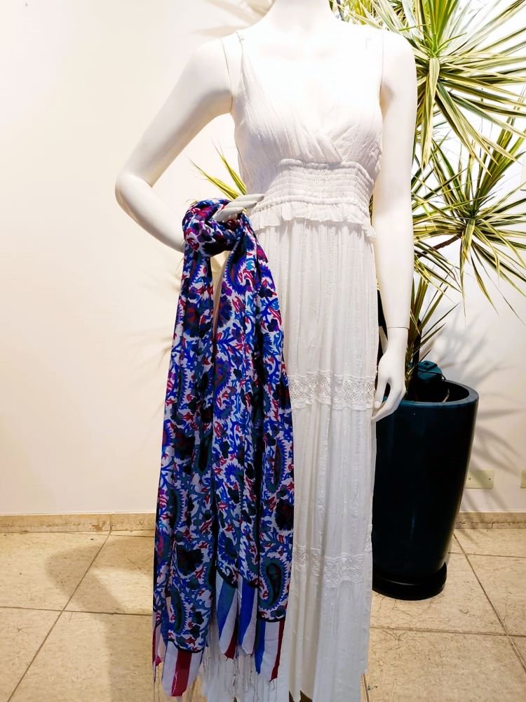 Vestido Longo em Viscose com Fios Lurex Prata