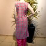 Punjab em Algodão Bordado Xadrez Azul e Rosa M