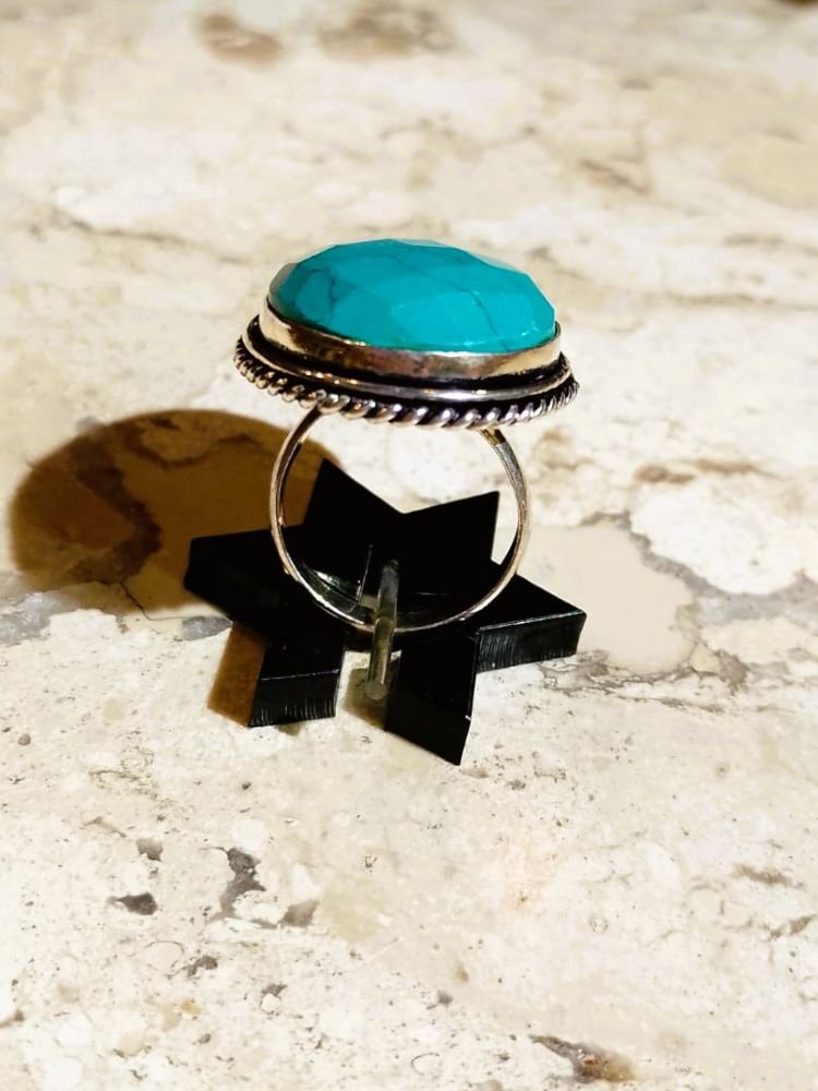 Anel Alpaca Oval Turquesa Lap GG