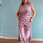 Vestido Longo em Algodão com Cava Raglan Estampa Print Marron M