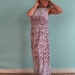 Vestido Longo em Algodão com Cava Raglan Estampa Print Marron M