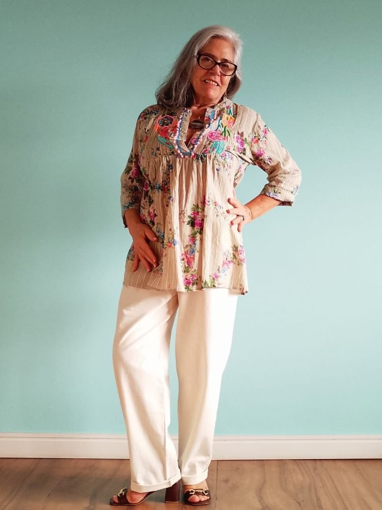 Túnica em Algodão Bordada Ppons Meias Mangas Zest G