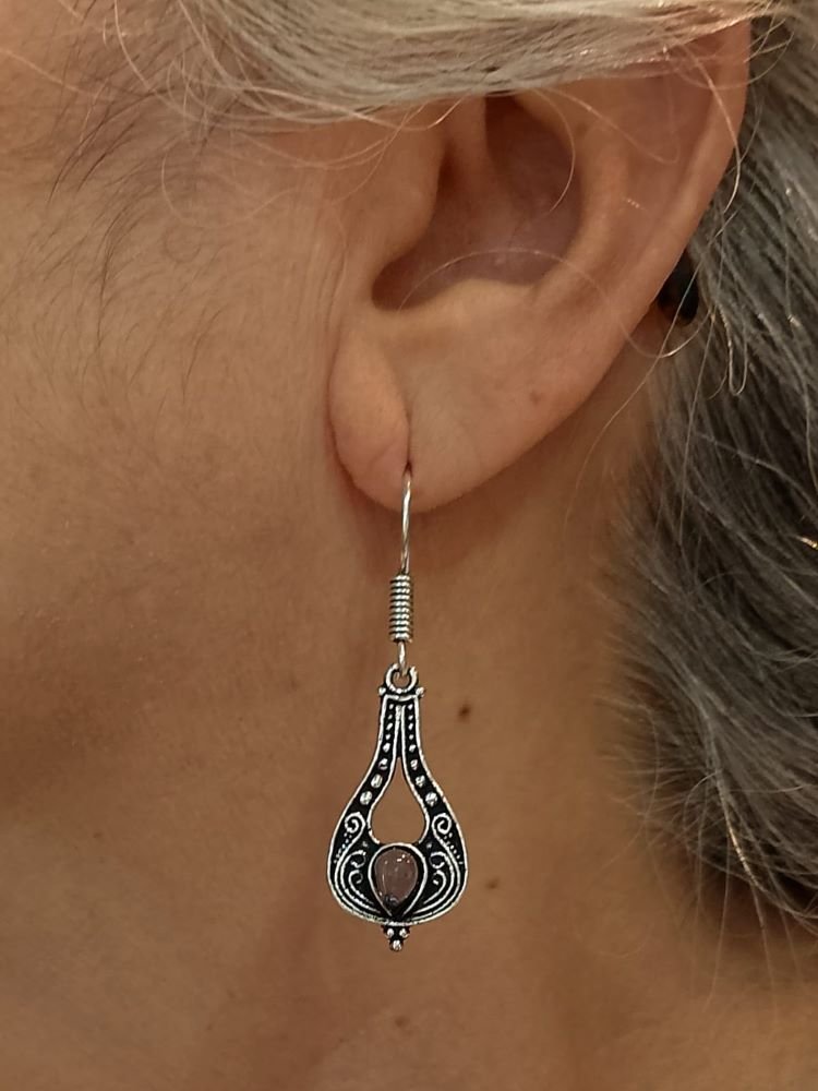 Brinco Prateado Aro Gt Dpl Gota K.Lavanda