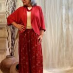 Saia Longa em Shiffon com Estampa Marron e Dourado VInho C