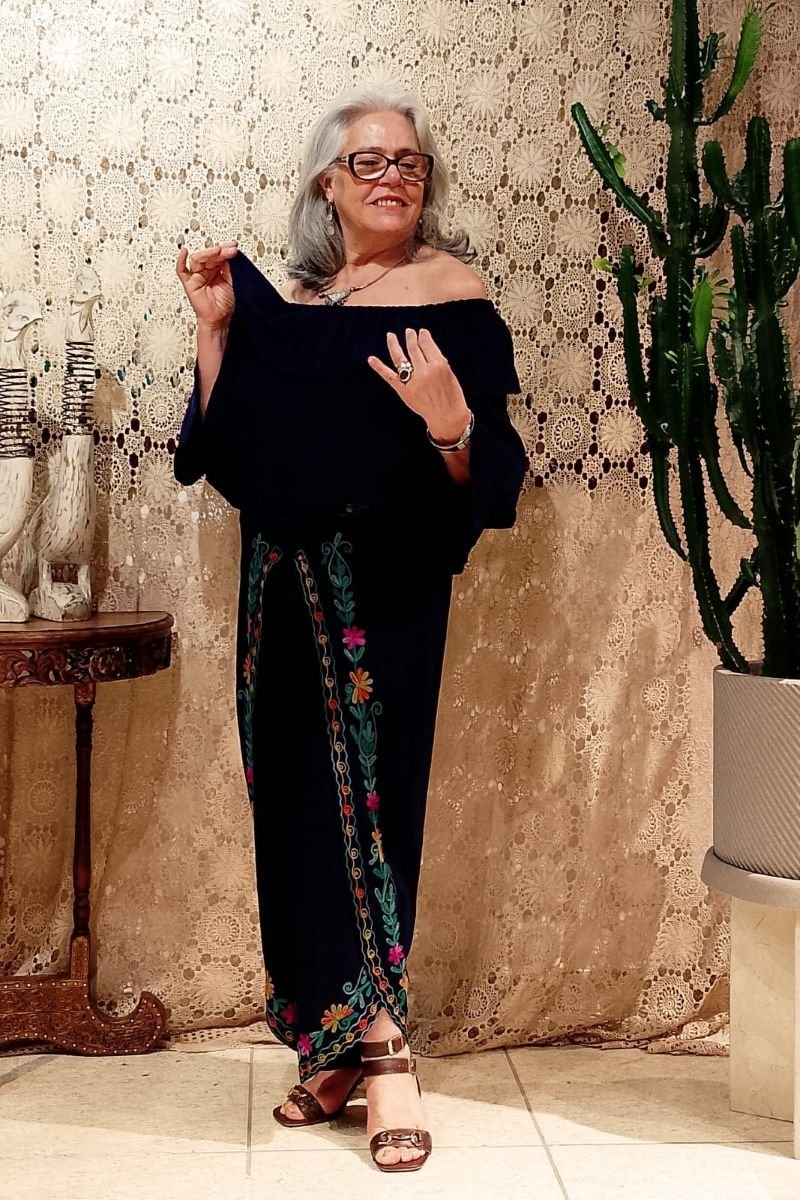 Bata Ciganinha em Viscose Babado Mangas Sino Marinho G