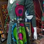 Vestido Curto em Malha Desigual com Mangas Longas Verde