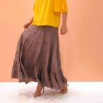 Saia Longa em Algodão Pala Bordada 3 Marias Marron