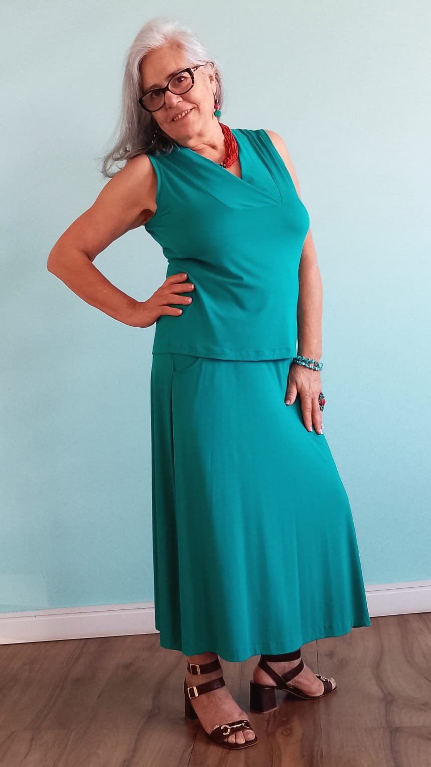 Saia Midi Godê em Viscolycra Jade