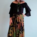 Calça Saruel em Viscose Estampa Folhagens Preto e Verde G