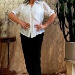 Camisa em Algodão com Meias Mangas com Sobreposição Branca G