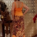 Vestido Longo em Viscose com Alça e Cropped Patchwork Salmon