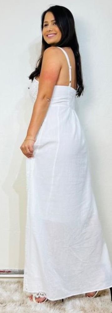 Vestido Longo em Algodão e Laise com Alça