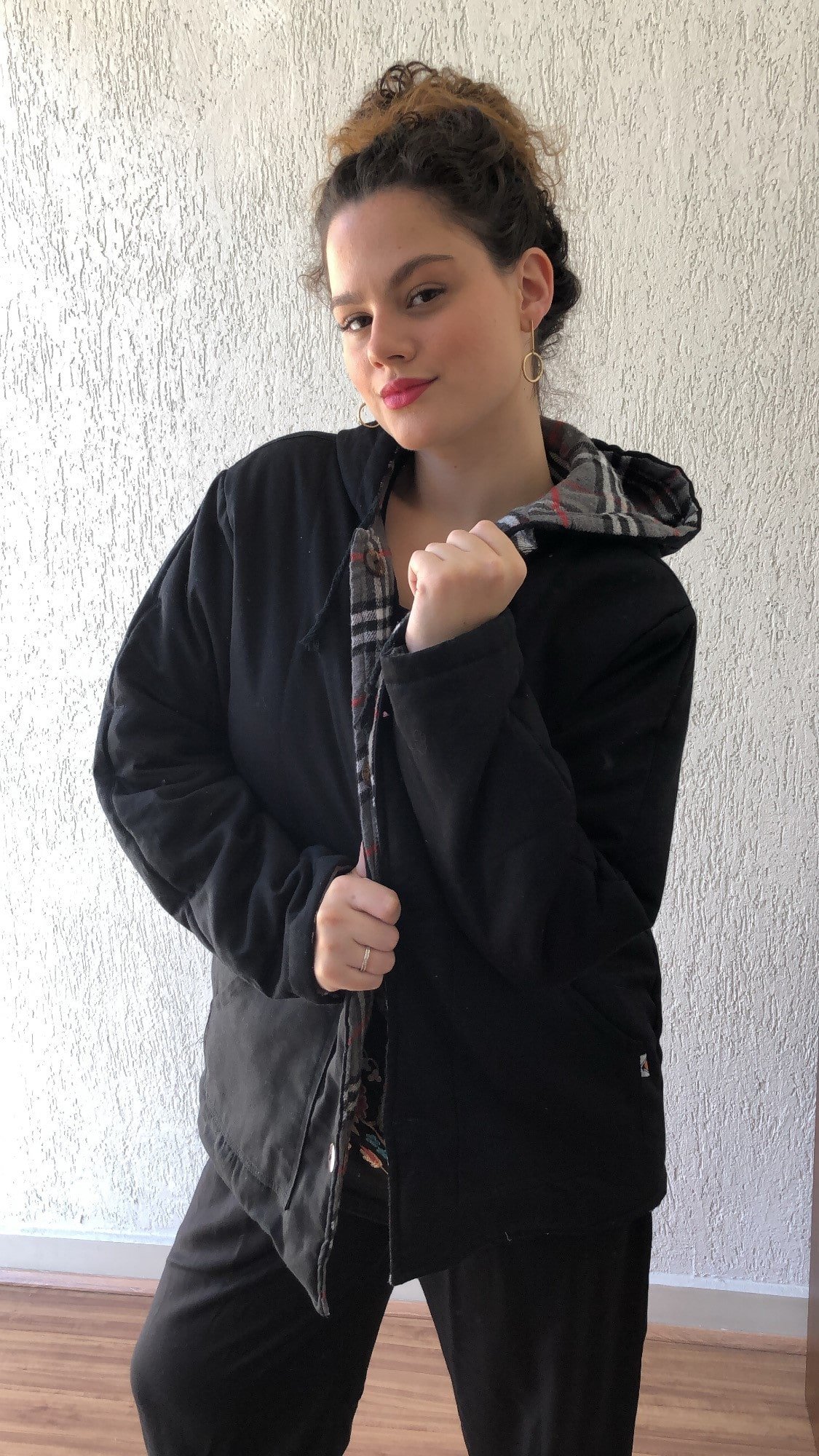 Casaco em Algodão Dupla Face e Capuz