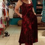Vestido Longo em Viscolycra com Alça Batik Print Vermelho e Preto M