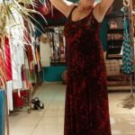 Vestido Longo em Viscolycra com Alça Batik Print Vermelho e Preto M
