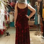 Vestido Longo em Viscolycra com Alça Batik Print Vermelho e Preto M