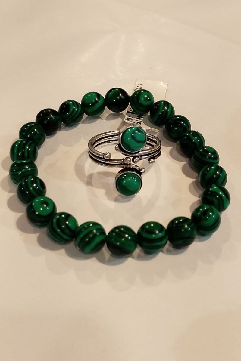 Anel Prateado 2 Pdrs Malaquita