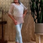 Bata em Algodão com Meias Mangas Tie Dye Rosa Decote Careca Perola Branca G