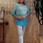 Bata em Algodão com Meias Mangas Tie Dye Azul Decote Careca Perola Branca G