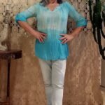 Bata em Algodão com Meias Mangas Tie Dye Azul Decote Careca Perola Branca G