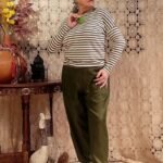 Camiseta em Malha Prime com Listras Verde e Off White