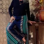 Calça Pantalona em Seda Indiana Estampada Verde e Marinho G