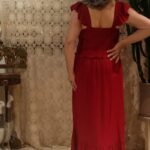 Vestido Longo em Viscose Corpo Lastex Alça Babado Vinho