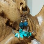 Brinco Prateado com Argola Aro Fino e Pedras Naturais