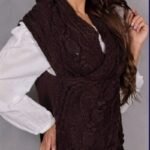 Colete em Lã Tricot Gola Xale Marron