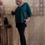 Blusa em Malha com Mangas 7/8 Morcego Único Verde Floresta
