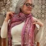 Cachecol em Lã Boucle e Linha Rosa e Vinho
