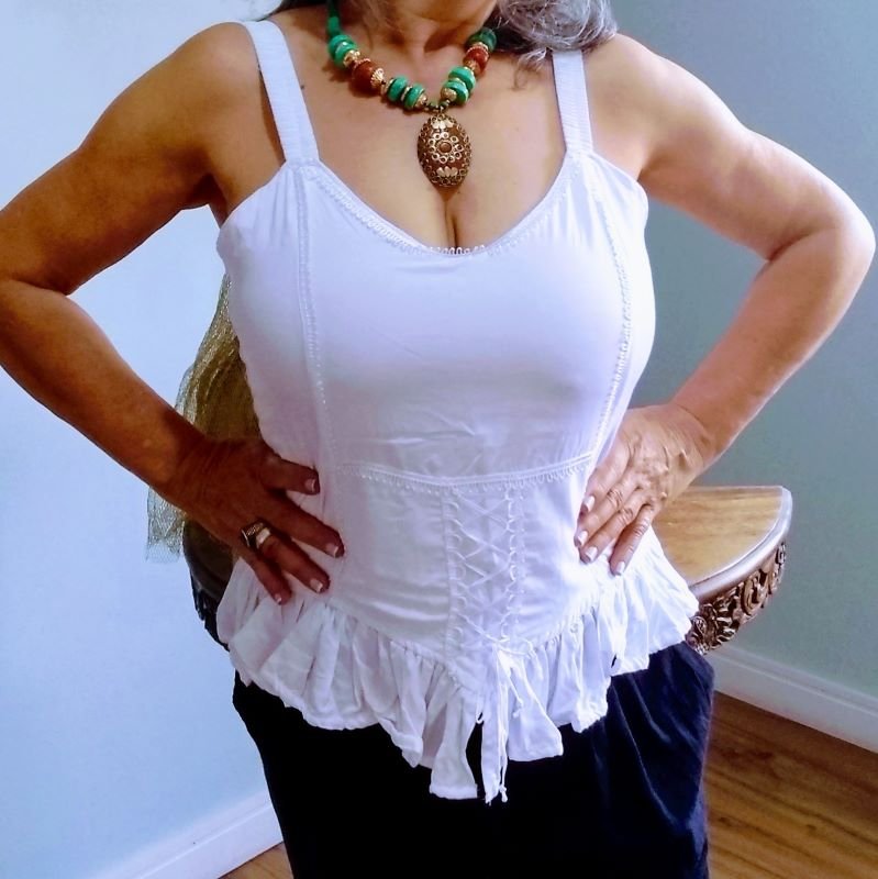 Cropped Ciganinha em Viscose e Renda com Alça Branco