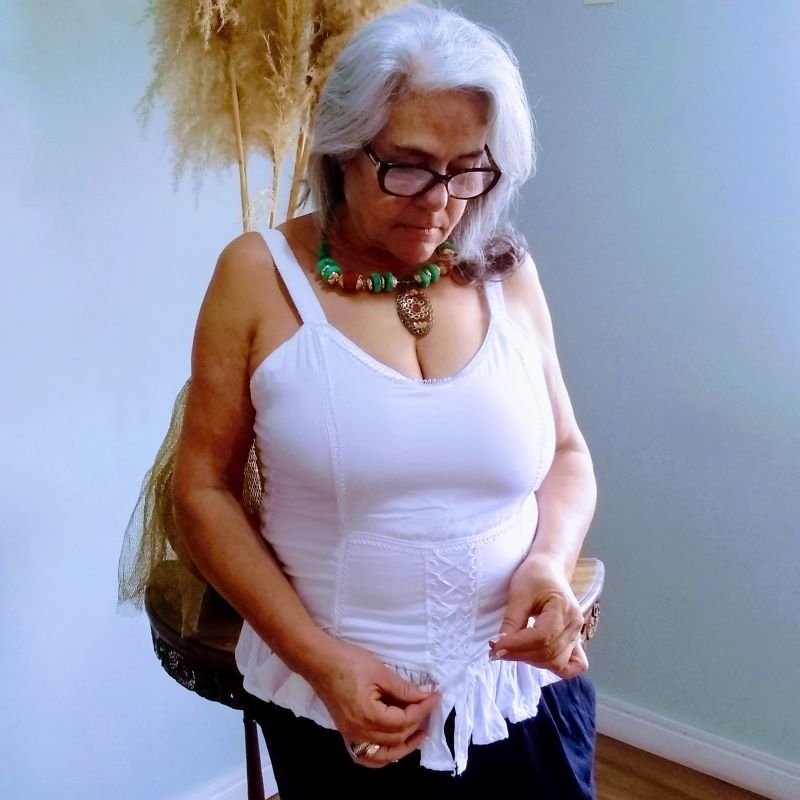 Cropped Ciganinha em Viscose e Renda com Alça Branco