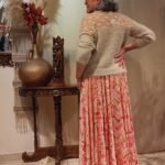 Saia Longa em Seda Indiana Godê com Pala Estampada Salmon