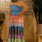 Saia Longa em Seda Indiana Patchwork Estampadas Diversas